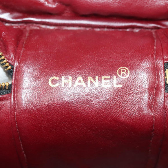 CHANEL Matelasse Vanity Pouch Lamb Skin Black Gold CC Auth 141905