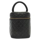 CHANEL Matelasse Vanity Pouch Lamb Skin Black Gold CC Auth 141905-2