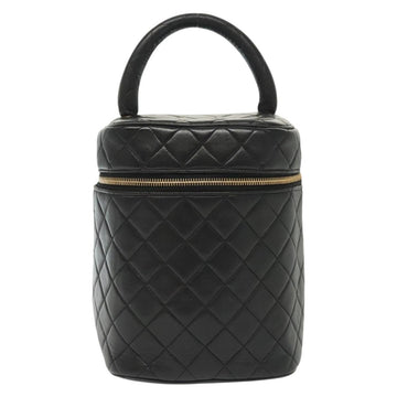 CHANEL Matelasse Vanity Pouch Lamb Skin Black Gold CC Auth 141905 - 0