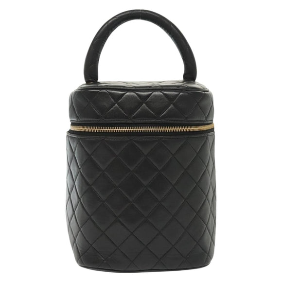 CHANEL Matelasse Vanity Pouch Lamb Skin Black Gold CC Auth 141905