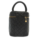 CHANEL Matelasse Vanity Pouch Lamb Skin Black Gold CC Auth 141905-3