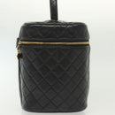 CHANEL Matelasse Vanity Pouch Lamb Skin Black Gold CC Auth 141905-5