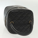 CHANEL Matelasse Vanity Pouch Lamb Skin Black Gold CC Auth 141905-6