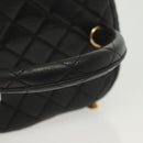 CHANEL Matelasse Vanity Pouch Lamb Skin Black Gold CC Auth 141905-7