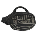 CHANEL Sports Line COCO Mark Waist Bag Nylon Black Silver CC Auth 141906-1