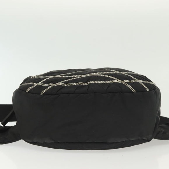 CHANEL Sports Line COCO Mark Waist Bag Nylon Black Silver CC Auth 141906