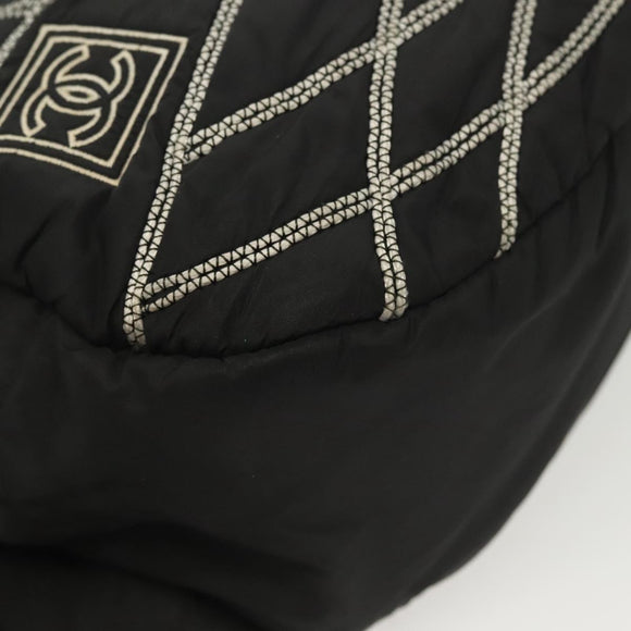 CHANEL Sports Line COCO Mark Waist Bag Nylon Black Silver CC Auth 141906