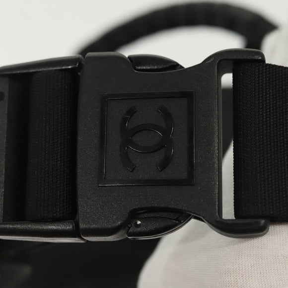 CHANEL Sports Line COCO Mark Waist Bag Nylon Black Silver CC Auth 141906