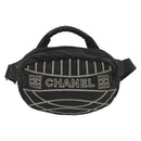 CHANEL Sports Line COCO Mark Waist Bag Nylon Black Silver CC Auth 141906-13