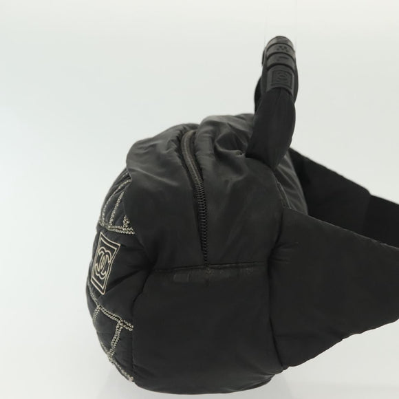 CHANEL Sports Line COCO Mark Waist Bag Nylon Black Silver CC Auth 141906