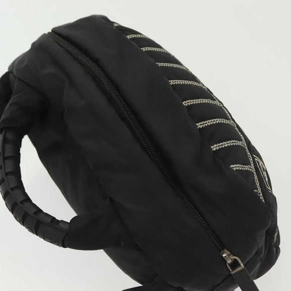CHANEL Sports Line COCO Mark Waist Bag Nylon Black Silver CC Auth 141906