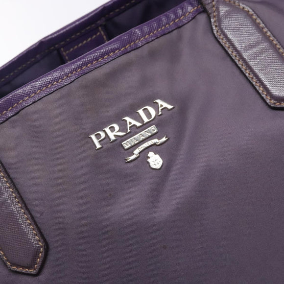 PRADA Tote Bag Nylon Silver Purple Auth 141908
