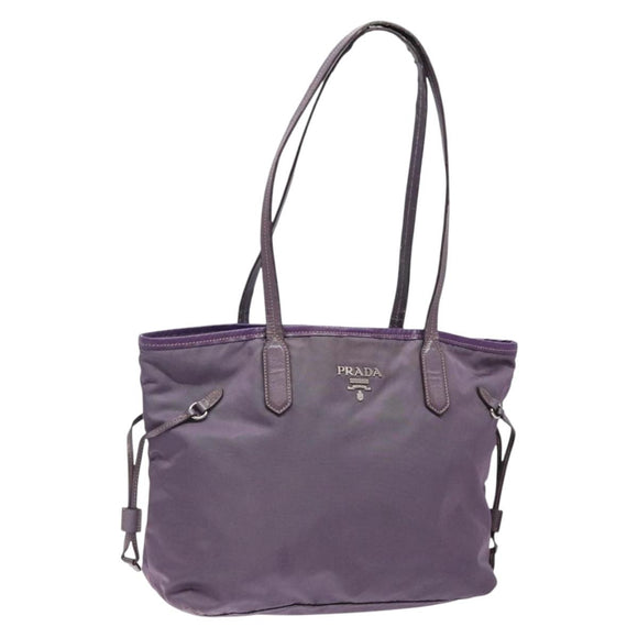 PRADA Tote Bag Nylon Silver Purple Auth 141908