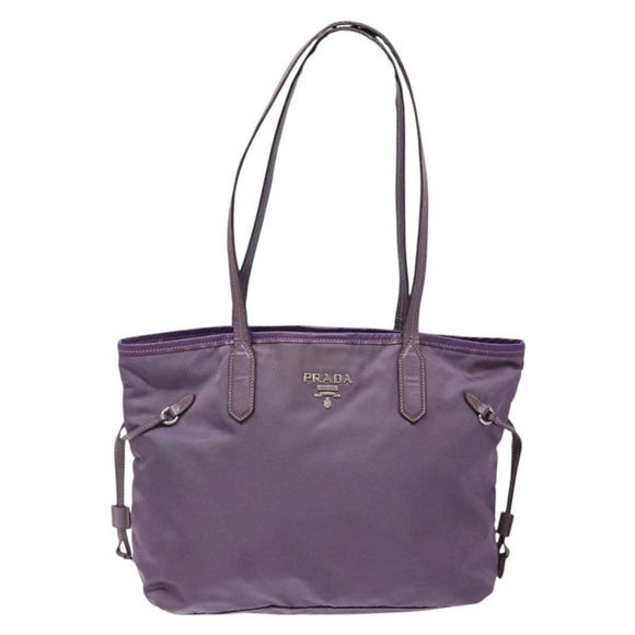 PRADA Tote Bag Nylon Silver Purple Auth 141908