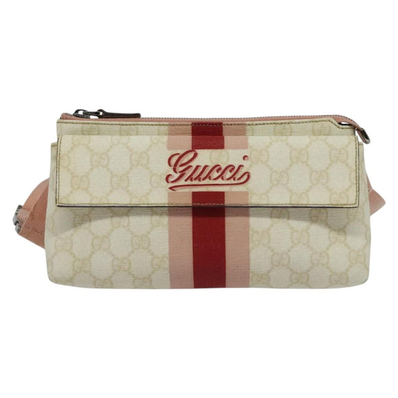 GUCCI GG Supreme Sherry Line Waist bag PVC White Silver 189815 Auth 141909