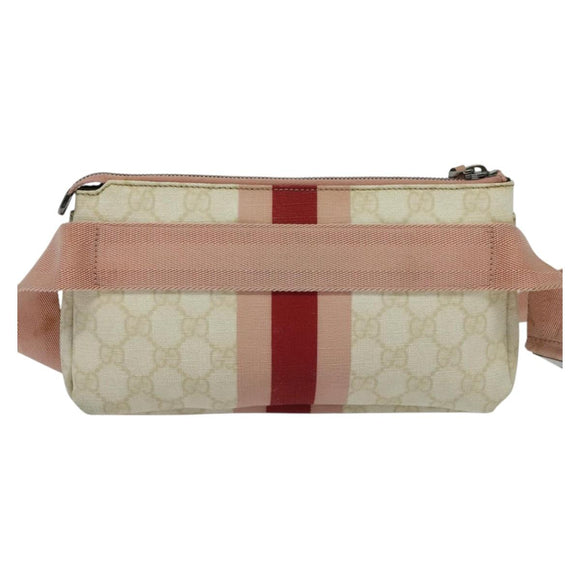 GUCCI GG Supreme Sherry Line Waist bag PVC White Silver 189815 Auth 141909