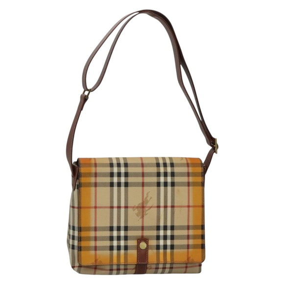 BURBERRY Nova Check Shoulder Bag PVC Beige Gold Auth 141912