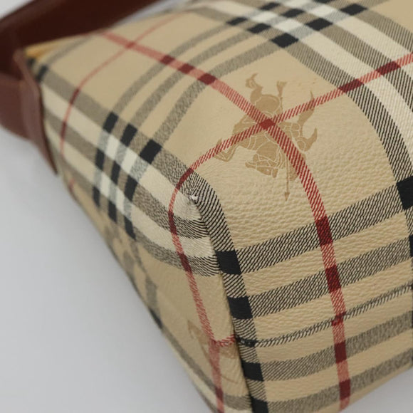 BURBERRY Nova Check Shoulder Bag PVC Beige Gold Auth 141912