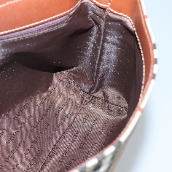 BURBERRY Nova Check Shoulder Bag PVC Beige Gold Auth 141912