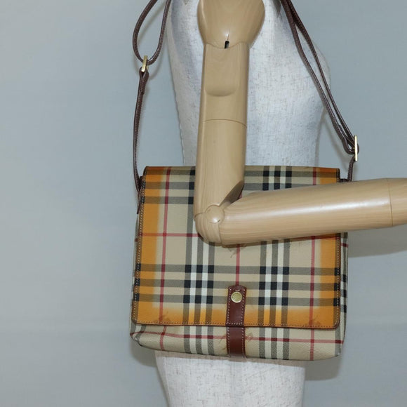 BURBERRY Nova Check Shoulder Bag PVC Beige Gold Auth 141912