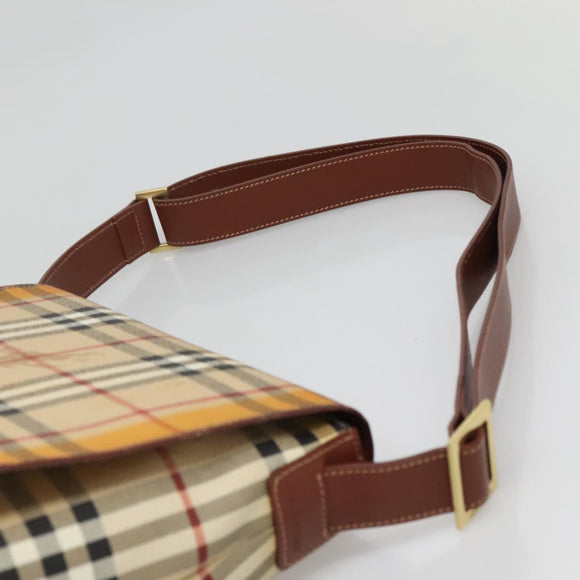 BURBERRY Nova Check Shoulder Bag PVC Beige Gold Auth 141912
