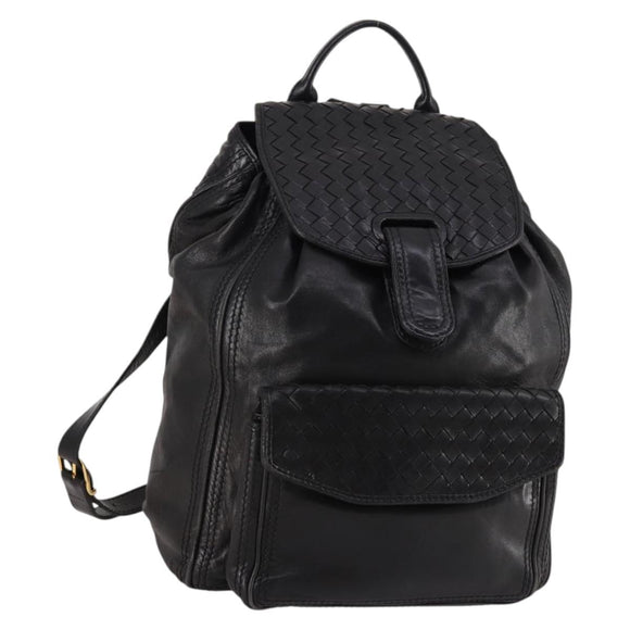 BOTTEGA VENETA INTRECCIATO Backpack Leather Black Gold Auth 141914