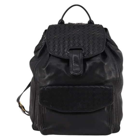 BOTTEGA VENETA INTRECCIATO Backpack Leather Black Gold Auth 141914