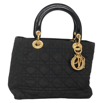 Christian Dior Canage Hand Bag Nylon Black Gold Auth 141916