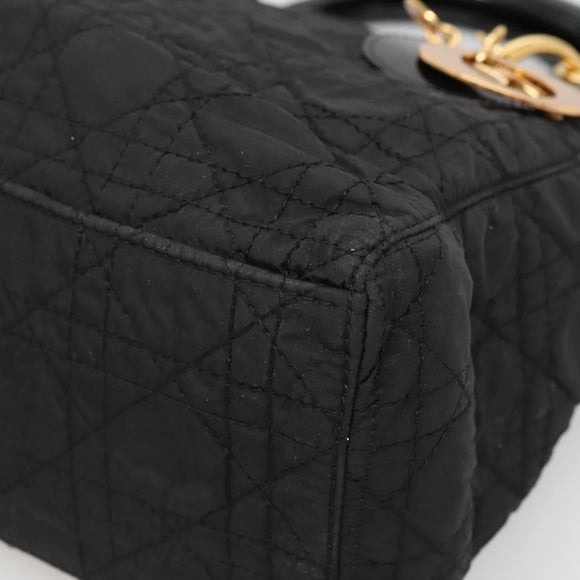 Christian Dior Canage Hand Bag Nylon Black Gold Auth 141916