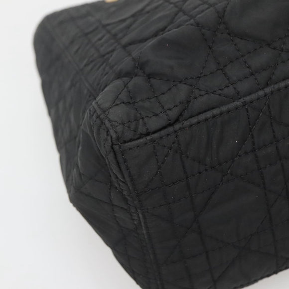 Christian Dior Canage Hand Bag Nylon Black Gold Auth 141916