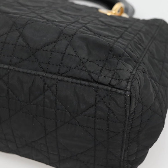 Christian Dior Canage Hand Bag Nylon Black Gold Auth 141916