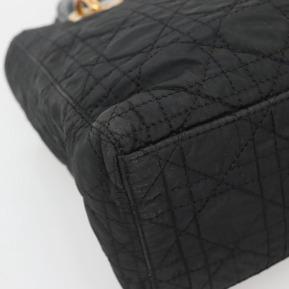 Christian Dior Canage Hand Bag Nylon Black Gold Auth 141916