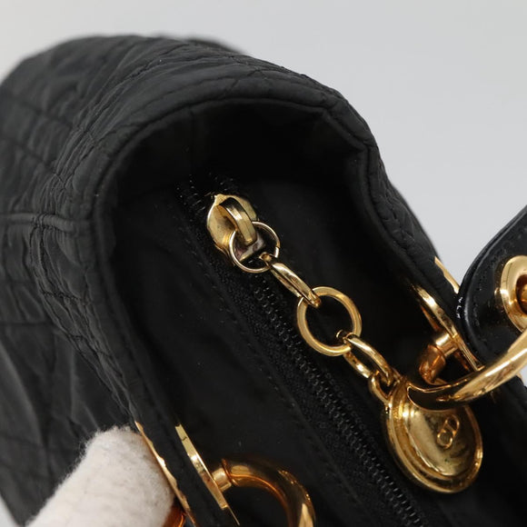 Christian Dior Canage Hand Bag Nylon Black Gold Auth 141916