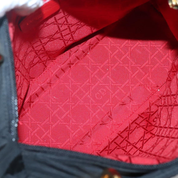 Christian Dior Canage Hand Bag Nylon Black Gold Auth 141916