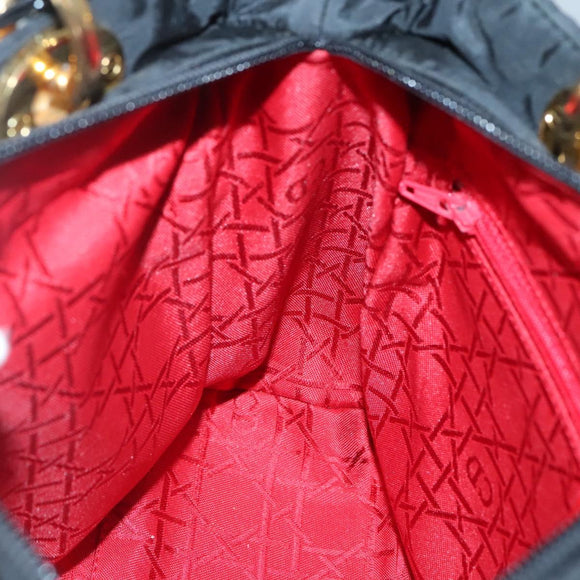 Christian Dior Canage Hand Bag Nylon Black Gold Auth 141916