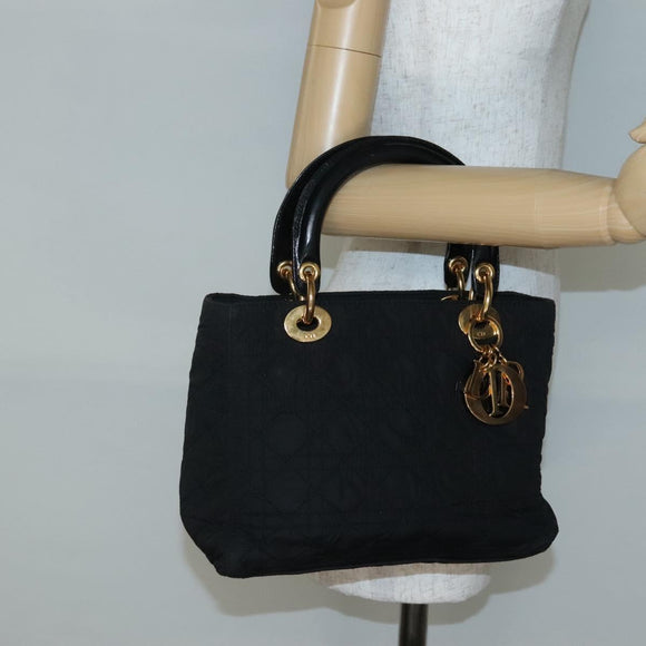 Christian Dior Canage Hand Bag Nylon Black Gold Auth 141916