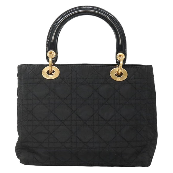 Christian Dior Canage Hand Bag Nylon Black Gold Auth 141916