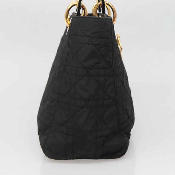 Christian Dior Canage Hand Bag Nylon Black Gold Auth 141916