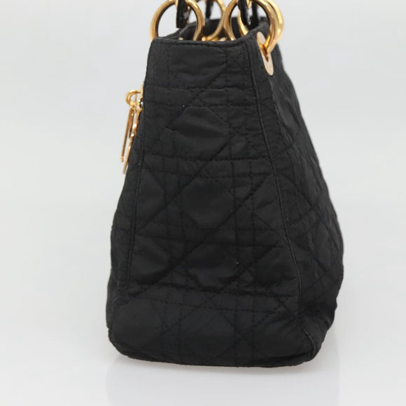 Christian Dior Canage Hand Bag Nylon Black Gold Auth 141916
