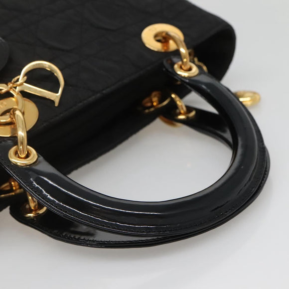 Christian Dior Canage Hand Bag Nylon Black Gold Auth 141916