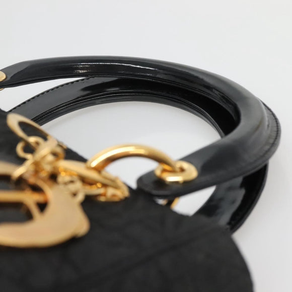 Christian Dior Canage Hand Bag Nylon Black Gold Auth 141916