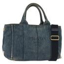 PRADA Canapa PM Hand Bag Denim 2way Blue Gold Auth 141917-1