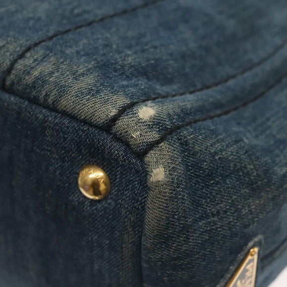 PRADA Canapa PM Hand Bag Denim 2way Blue Gold Auth 141917