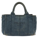 PRADA Canapa PM Hand Bag Denim 2way Blue Gold Auth 141917-13