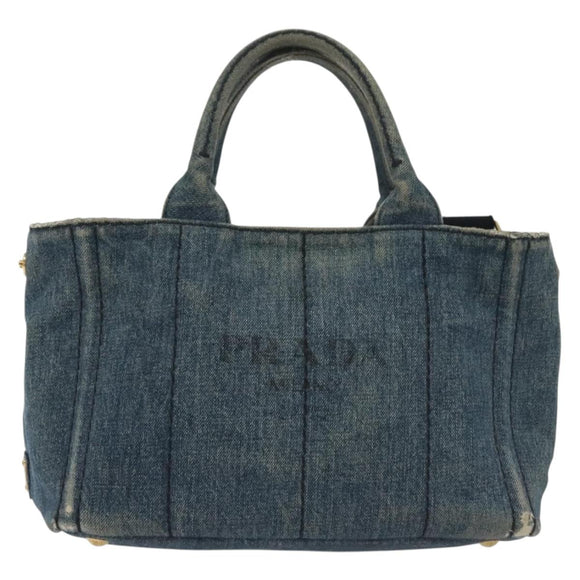 PRADA Canapa PM Hand Bag Denim 2way Blue Gold Auth 141917