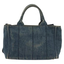 PRADA Canapa PM Hand Bag Denim 2way Blue Gold Auth 141917-2