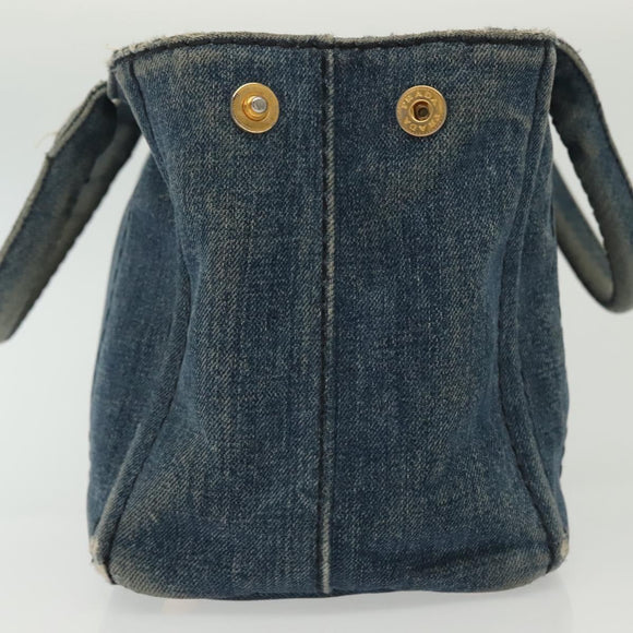 PRADA Canapa PM Hand Bag Denim 2way Blue Gold Auth 141917