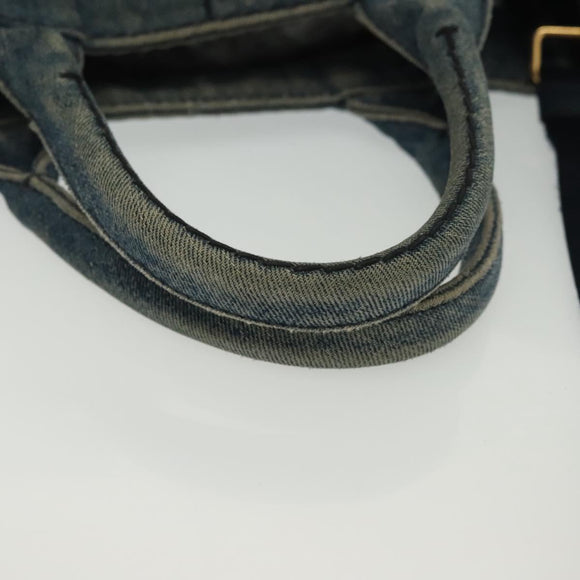 PRADA Canapa PM Hand Bag Denim 2way Blue Gold Auth 141917