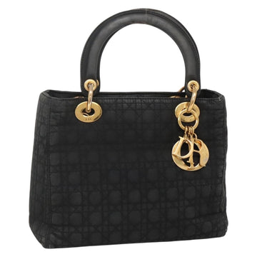 Christian Dior Canage Hand Bag Nylon Black Gold Auth 141920