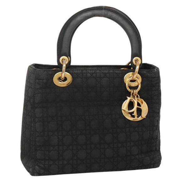 Christian Dior Canage Hand Bag Nylon Black Gold Auth 141920
